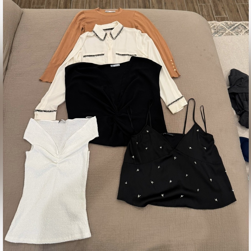 Zara Women's Blouses in Black, White, and Tan